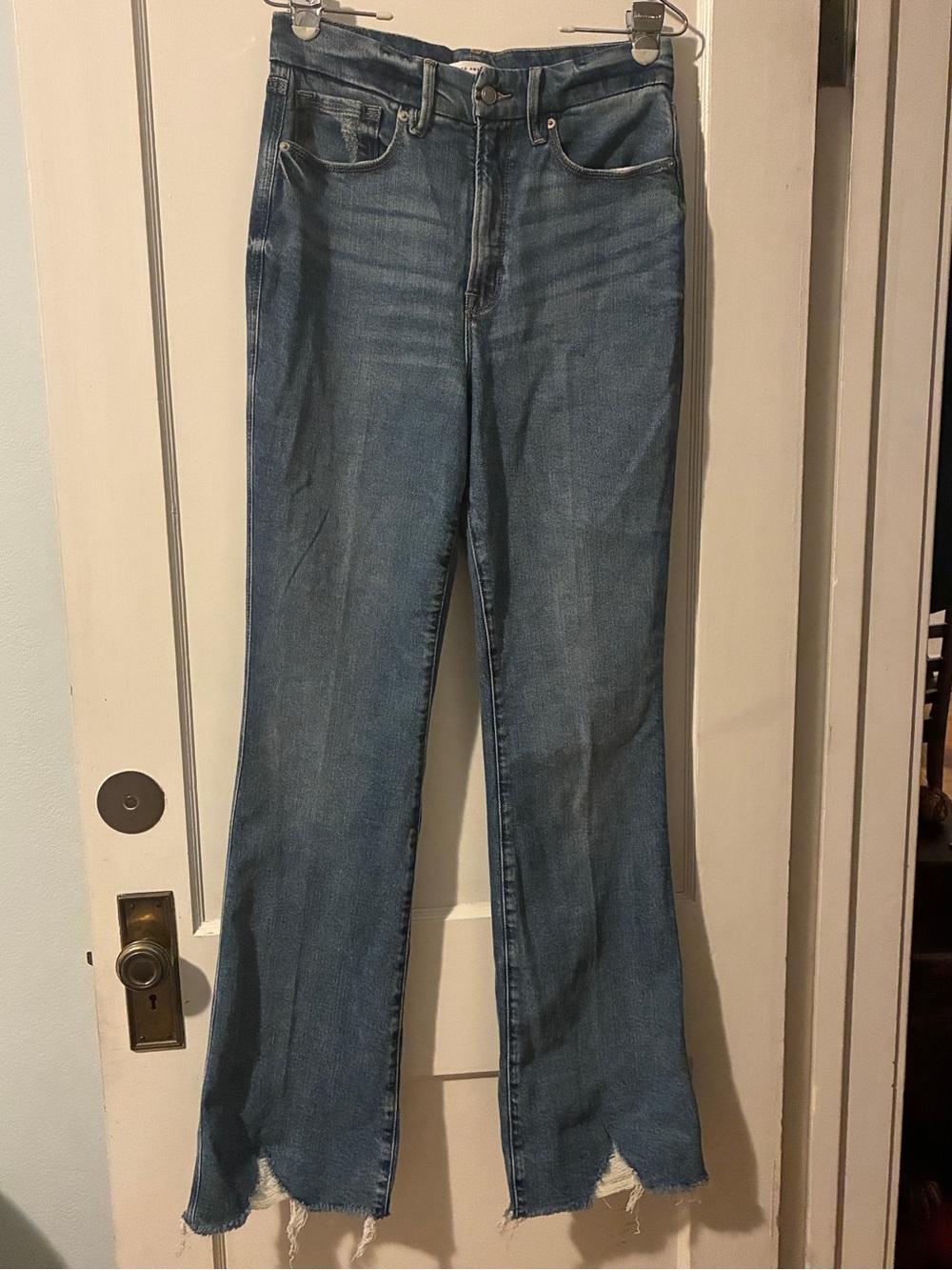Good American Good Curve High-Rise Flare Jeans, size 10, 33” inseam